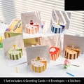 Set di 6 simpatici biglietti d'auguri 3D pop-up con torte, buste e adesivi decorativi - Set di 6 design - HK8006 Biglietti Pop-up Dolci