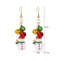Detailed view of snowman bell earrings with dimensions 6.1cm by 1.6cm on white backdrop - Bell Snowman Earrings