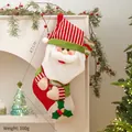 Knitted Christmas stocking with 3D Santa Claus doll design in red and green 47cm height - Stripes - Santa Claus