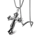 Hip hop layered cross necklace with silver and black metal finish and clear rhinestones - Xl0441* Chain Length 60cm