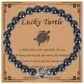 Lucky turtle bracelet with dark grey hematite beads on a brown kraft display card - Hematite