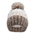 Detalle del gorro de punto de invierno con forro polar cálido y tejido de retazos - Beige + Blanco
