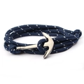 Navy blue multi-layer nautical anchor bracelet with braided nylon rope and silver buckle - Deep Blue (QB-15)