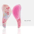 Pink detangling hairbrush with flamingo print and massage bristles, size 19x7cm - Large Pink Flamingo