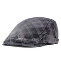 Donkergrijze geruite flat cap van gewassen katoen in retro baretstijl voor heren - Verstelbaar / Zwart