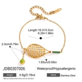 Detail of 18K gold stainless steel tennis racket bracelet with green zircon accents - Tennis Racket Pendant Bracelet (JDB0307006)