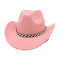 Pink wool felt Western cowboy hat featuring a black and white rhinestone band detail - One Size / Pink (Black & White Stripe)