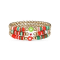 Three-piece Christmas stackable bracelets with red white green beads and gold accents - Rainbow