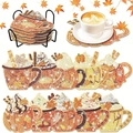 DIY diamond painting coaster set with fall coffee designs and black metal holder - XIN026 Autumn Coffee / No Stand/OPP Bag