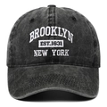 Vintage washed charcoal cotton baseball cap with white Brooklyn 3D embroidery detail - Black