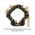 Matte black and gold graduation photo frame balloon with grad text, size 85x91cm - Graduation Hat Photo Frame Balloon
