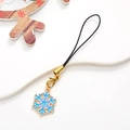 Blue and gold snowflake phone charm pendant with metal buckle and black lanyard cord - Snowflake No.1 / Gold