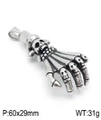 Retro stainless steel skeleton palm pendant with gothic skull details, 60x29mm size - Skeleton Palm Gothic Style