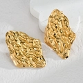 Onregelmatige gehamerde geometrische 18K vergulde titanium stalen oorknopjes dames - Goud - Onregelmatige Geometrische Gehamerde Stijl (E784)