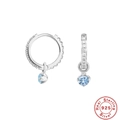 S925 sterling silver hoop earrings with light blue zircon pendant in silver finish - 925 Silver / Silver - Blue Zirconia
