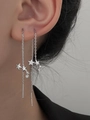 Silver S925 star tassel earrings with zircons shown on model in a detailed side view - Silver Star Style (9218)