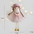 Ciondolo angelo di Natale rosa con cappello di peluche, gonna con paillettes e campanelli - Rosa Chiaro