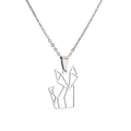 Minimalist silver origami fox pendant necklace in stainless steel with thin O-link chain - Geometric Fox / Silver
