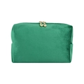 Green velvet octagonal makeup bag with gold double zippers and soft plush texture - Small-Dark Green