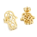 Golden Hamsa Hand stud earrings with hollow design and small zircon stones for women - Hamsa Hand Zircon Gold (KE63027-K)