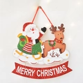 Sparkly Santa and Reindeer Merry Christmas hanging door sign with glitter finish - 23*23cm / Elk Santa Claus