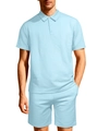 Completo uomo azzurro in maglia a nido d'ape con polo a bottoni e pantaloncini corti - Azzurro
