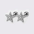 Silver star stud earrings with clear zircon crystals and secure ball back closure - Silver Five-Pointed Star