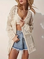 White boho crochet two-piece cardigan set with crop top in minimalist hollow design - S / Apricot