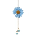 Fashionable blue daisy car pendant with crystal glass beads on a clean white background - Blue