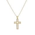 Collier croix dorée avec pendentif MOM et détail cœur orné de micro-zircons incrustés - Style Croix Creuse Cœur MOM (CN001471YH)