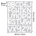 Detail view of 2-inch waterproof vinyl alphabet stickers showing layout and precise dimensions - 2 Inch Cartoon Alphabet - White