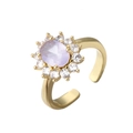 Detail of 18K gold-plated adjustable ring with oval purple gemstone and zircon halo - Gold Band/Light Purple Gemstone