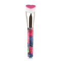 Detail van hartvormige foundationkwast met roze haren en handvat met bloemenprint - Roze Goud (Bloemen)