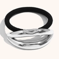 Silbernes Haarband mit gedrehtem Metalldesign und schwarzem elastischem Gummiband - Lippenform-Haarseil-Stahlfarbe