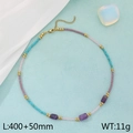 Bohemian colorful beaded necklace with purple stone and gold accents, 400+50mm length - Multicolor Seed Beads Purple Stone Necklace (KN286187-FA)