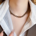 Tiger eye beaded necklace with 18k gold plating and faceted texture on brown stones - Faceted Tiger Eye Gold Ultra-Fine Chain (28#)