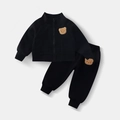 Completo sportivo nero per bambini con toppa a orsetto e polsini a coste caldi - 90cm / Nero