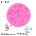 Stampo in silicone rosa per baby shower con disegni di biberon, cavallo e impronte - 2# Set a Tema Neonati / Rosa
