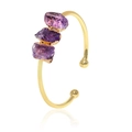 Gold-plated open bracelet featuring three raw amethyst druzy crystals with natural texture - Three Amethyst Stones Bangle