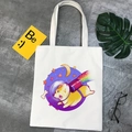 Kawaii beige canvas tote bag with cartoon Corgi astronaut print on stone background - Corgi Space Flight