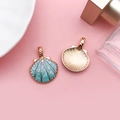 Enamel shell pendant in golden finish with blue gradient for DIY jewelry making - Lake Blue Large Shell 20x25mm