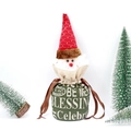 Christmas Santa Claus drawstring gift bag with green linen base and white beard detail - Drawstring Linen Bag - Santa Style