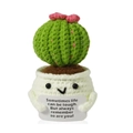 Handmade crochet cactus in pot with motivational card and pink flower detail - Cactus Ball (Some Card)