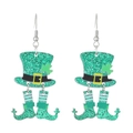 Boucles d'oreilles St Patrick avec chapeau vert scintillant et bottes de leprechaun - Style Chapeau Vert Et Bottes À Chaussettes Rayées (DZ-111)