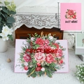 Pink 3D pop-up peony flower greeting card with Best Wishes text, size 15x20cm - Rotating Peony Flower-Pink