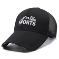 Black outdoor trucker hat with mountain embroidery and breathable mesh for fishing - Adjustable / Black With White Embroidery