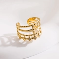 Vintage 18K vergoldeter mehrlagiger Edelstahlring mit weißen Zirkonsteinen - R01015-Kreuzrelief Zirkonia