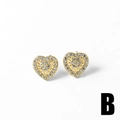 Boucles d'oreilles cœur minimalistes en or 18k avec design évidé et cristaux incrustés - Style Cœur Pavé (B)