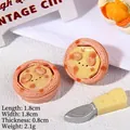Miniature resin cheese charm in pink basket for DIY crafts and dollhouse decor - Bear Chocolate Egg Tart