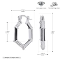 Detailed technical view of S925 sterling silver hexagonal earrings with zircon and dimensions - 925 Silver White Gold Plated